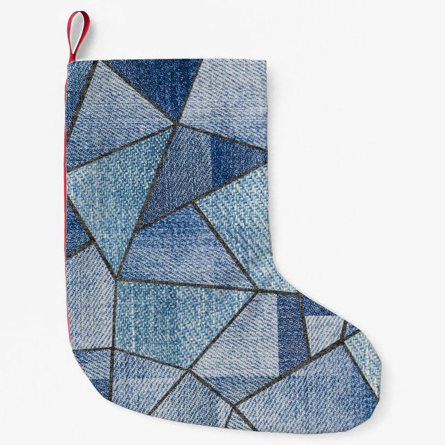 Urban Denim: Distressed Patchwork Design Small Christmas Stocking (Front)