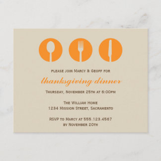 Urban dinner party orange utensil Thanksgiving Invitation