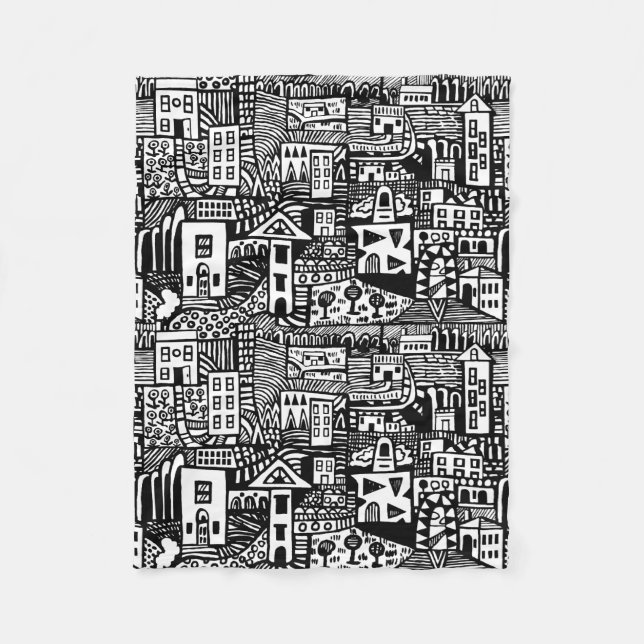 Urban Dream - Black and White Fleece Blanket (Front)