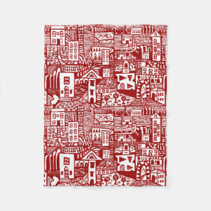 Urban Dream - Ruby Red and White Fleece Blanket