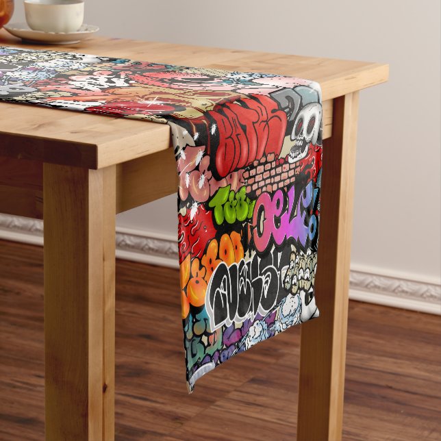Urban dynamic street art Graffiti art pattern Short Table Runner (In Situ)