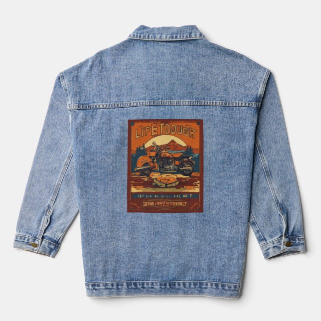 Urban Edge: Life's Tough Denim Jacket with Helmet  (Back)