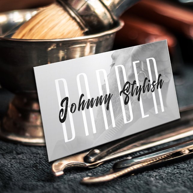Urban elegant grey tone barber business card (Creator Uploaded)