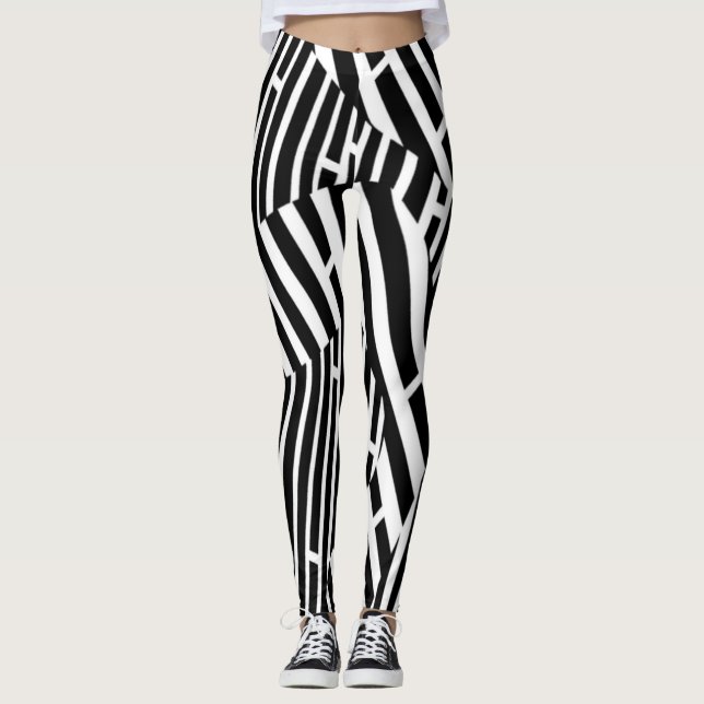 Urban Element B&W Abstract Zebra Stripes Yoga Leggings (Front)