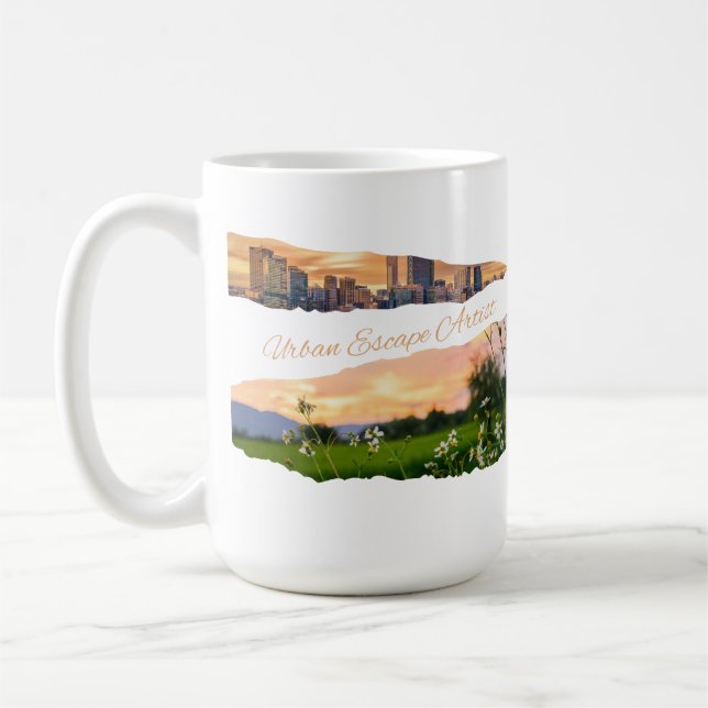 Urban Escape Artist City to Nature Sunset Design Coffee Mug (Left)