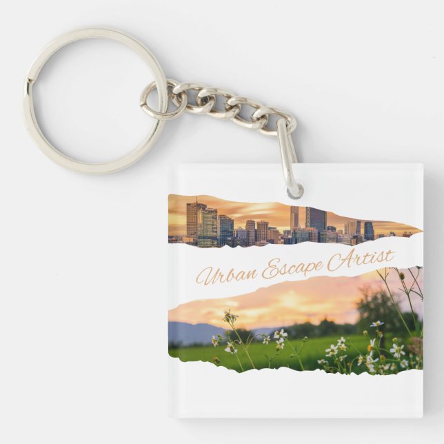 Urban Escape Artist City to Nature Sunset Design Key Ring (Front)
