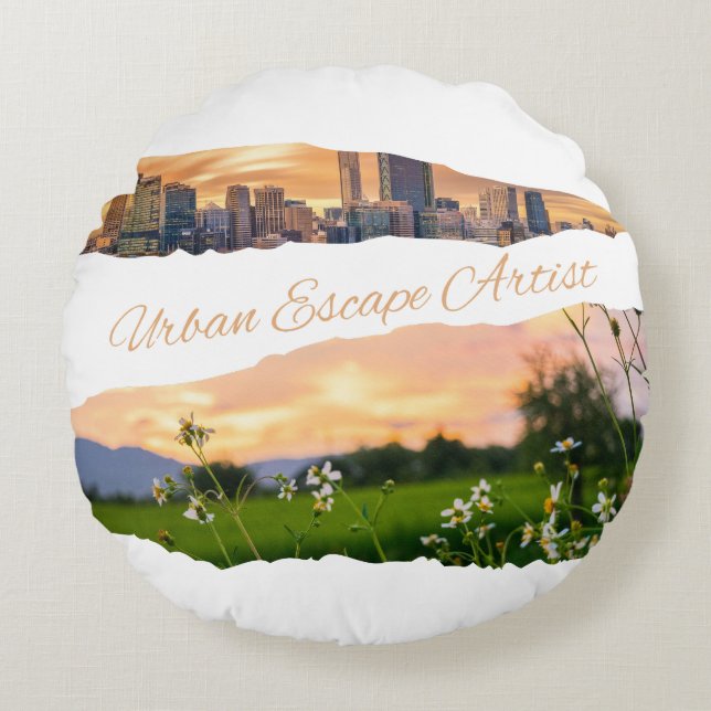 Urban Escape Artist City to Nature Sunset Design Round Cushion (Front)