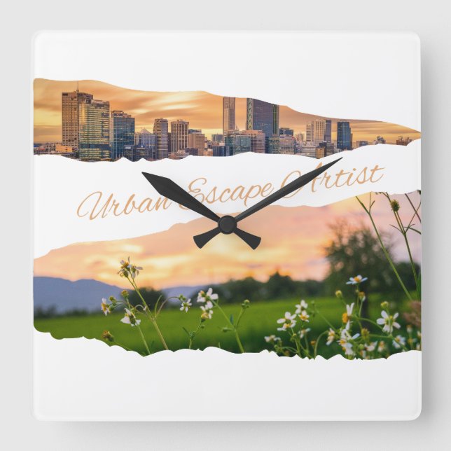 Urban Escape Artist City to Nature Sunset Design Square Wall Clock (Front)