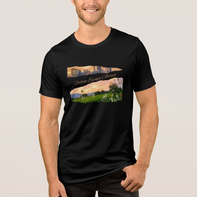 Urban Escape Artist City to Nature Sunset Design Tri-Blend Shirt (Front)