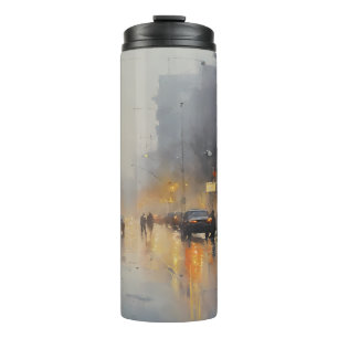 Urban Evening Rain Scene Thermal Tumbler
