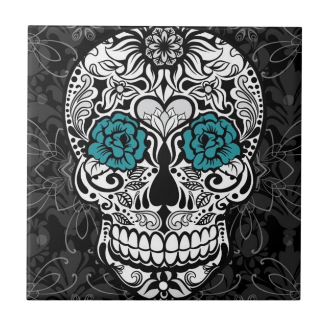 Urban Fancy Sugar Skull  Fancy Flourish Tile (Front)