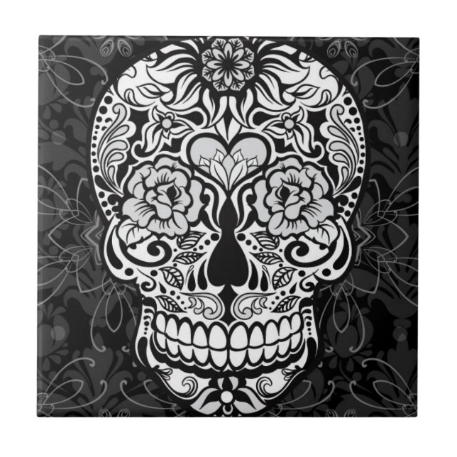 Urban Fancy Sugar Skull  Fancy Flourish Tile (Front)