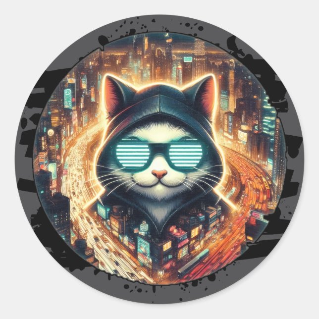 Urban Feline Guardian Classic Round Sticker (Front)