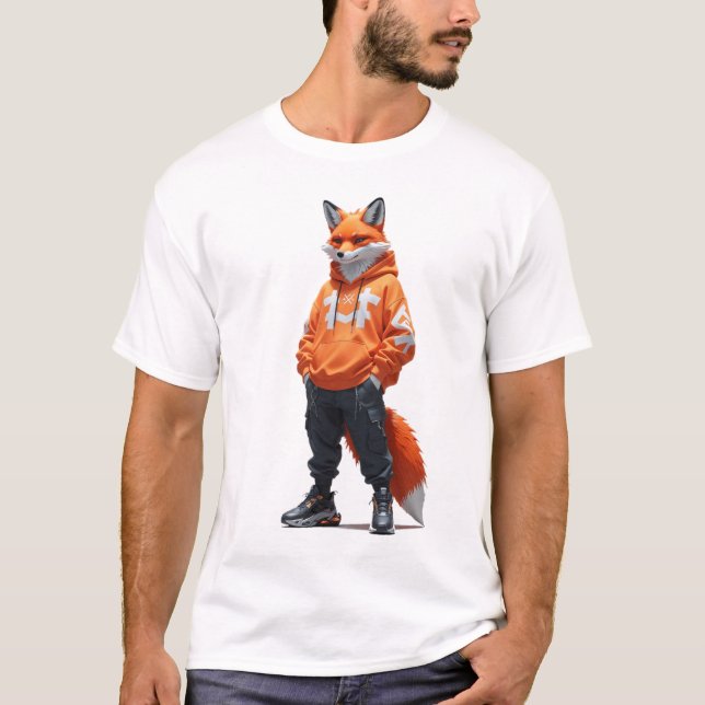Urban Fox Vibes - Futuristic Streetwear Design T-Shirt (Front)
