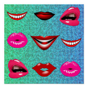 Urban Funky Hip Cool Lips Pattern Poster