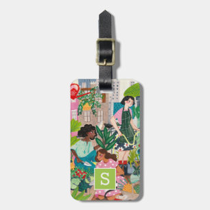 Urban gardening girly illustrations luggage tag