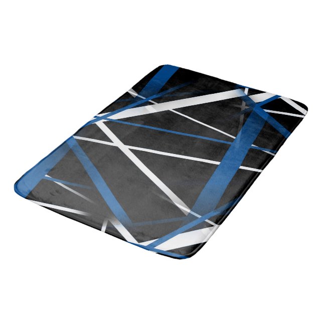 Urban Geometry Black White Blue Bath Mat (Angled)
