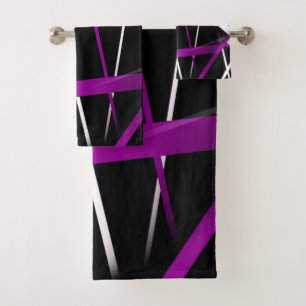 Urban Geometry Black White Purple Bath Towel Set