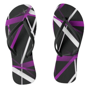 Urban Geometry Black White Purple Flip Flops