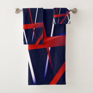 Urban Geometry Blue White Red Bath Towel Set