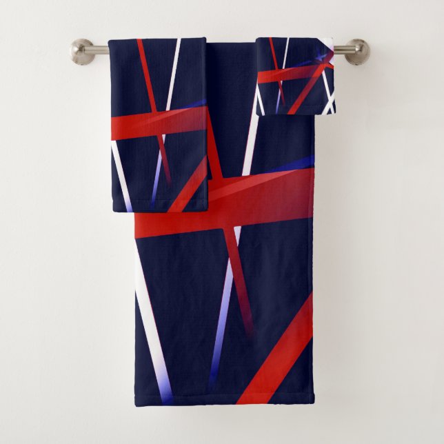 Urban Geometry Blue White Red Bath Towel Set (Insitu)