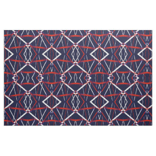 Urban Geometry Blue White Red Fabric