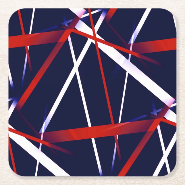 Urban Geometry Blue White Red Square Paper Coaster (Front)