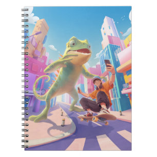 Urban Glide: Giant Chameleon Skater Selfie Notebook