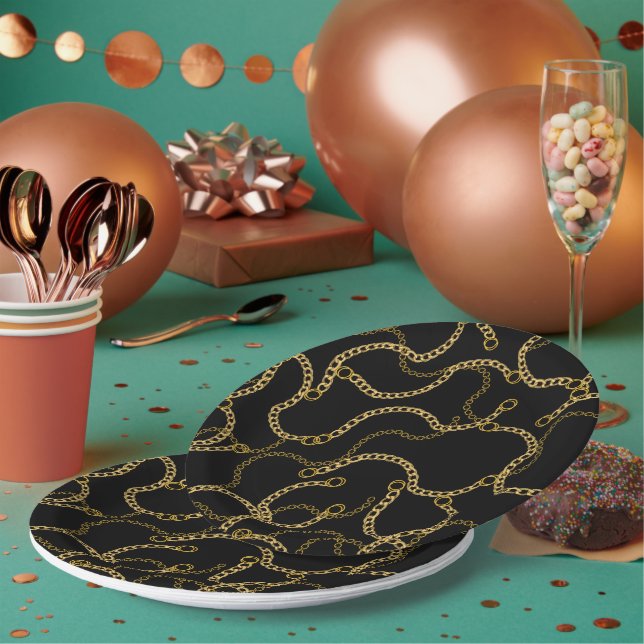 Urban Gold Chains Baroque Pattern  Paper Plate (Multi)