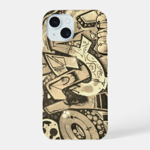 Urban Graffiti Art Beige iPhone 15 Case