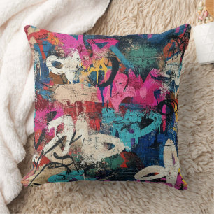 Urban Graffiti Collage with Bold Colors Paint (1) Cushion