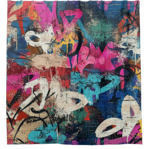 Urban Graffiti Collage with Bold Colors Paint (1) Shower Curtain