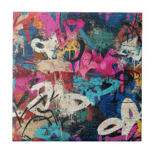 Urban Graffiti Collage with Bold Colors Paint (1) Tile
