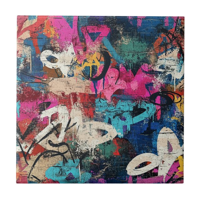 Urban Graffiti Collage with Bold Colors  Paint (1) Tile (Front)