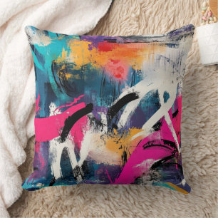 Urban Graffiti Collage with Bold Colors Paint (2) Cushion