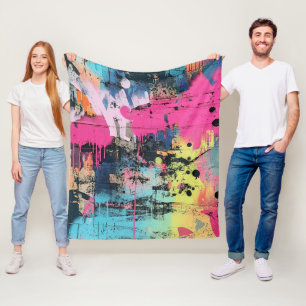 Urban Graffiti Collage with Bold Colors Paint (3) Fleece Blanket