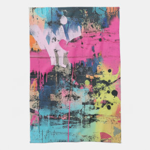 Urban Graffiti Collage with Bold Colors Paint (3) Tea Towel