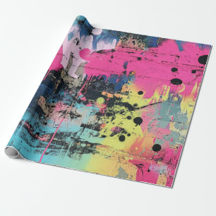 Urban Graffiti Collage with Bold Colors  Paint (3) Wrapping Paper