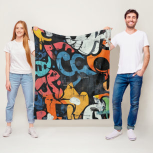 Urban Graffiti Collage with Bold Colors Paint (4) Fleece Blanket
