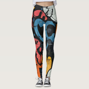 Urban Graffiti Collage with Bold Colors  Paint (4) Leggings