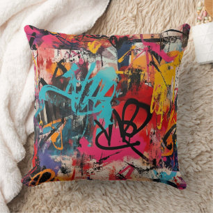 Urban Graffiti Collage with Bold Colors Paint (5) Cushion