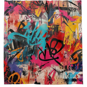 Urban Graffiti Collage with Bold Colors Paint (5) Shower Curtain