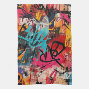 Urban Graffiti Collage with Bold Colors  Paint (5) Tea Towel