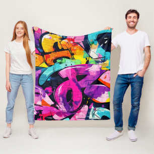 Urban Graffiti Collage with Bold Colors Paint (7) Fleece Blanket