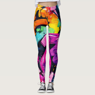 Urban Graffiti Collage with Bold Colors  Paint (7) Leggings