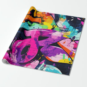 Urban Graffiti Collage with Bold Colors Paint (7) Wrapping Paper