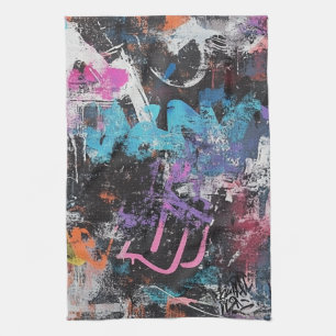 Urban Graffiti Collage with Bold Colors Paint (8) Tea Towel
