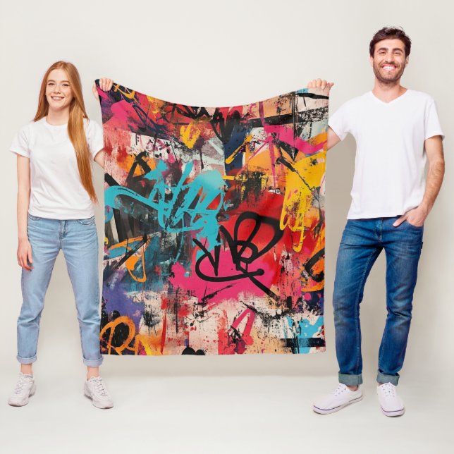 Urban Graffiti Collage with Bold Colours  Paint Fleece Blanket (In Situ)