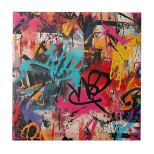 Urban Graffiti Collage with Bold Colours Paint Tile
