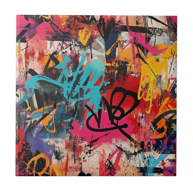Urban Graffiti Collage with Bold Colours  Paint Tile (Front)